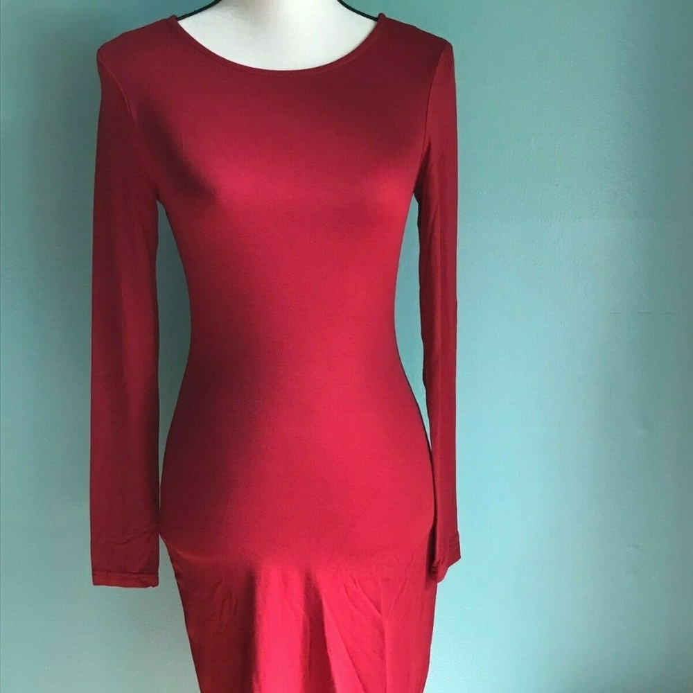 She + Sky Dress Long Sleeve Bodycon Red Size S.